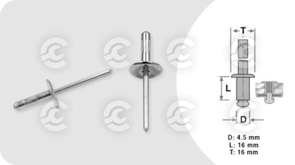 RIVETTI METALLO (16 PEZZI)-LUNGHEZZA 16 MM-LARGHEZZA 12 MM-TESTA 16 MM-FORO 5 MM