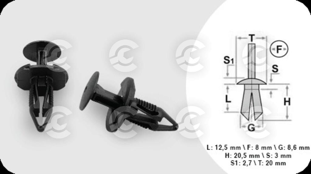 RIVETTI PLASTICA (6 PEZZI)-LUNGHEZZA 12.5 MM-LARGHEZZA 3 MM-TESTA 20 MM-FORO 8 MM