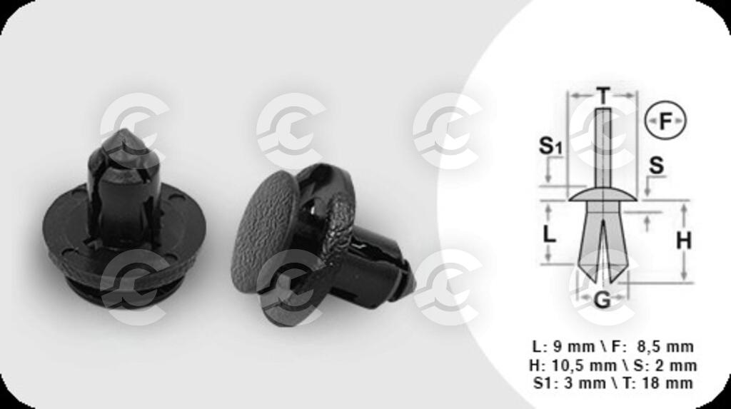 RIVETTI PLASTICA (4 PEZZI)-LUNGHEZZA 9 MM-LARGHEZZA 2 MM-TESTA 18 MM-FORO 8.5 MM