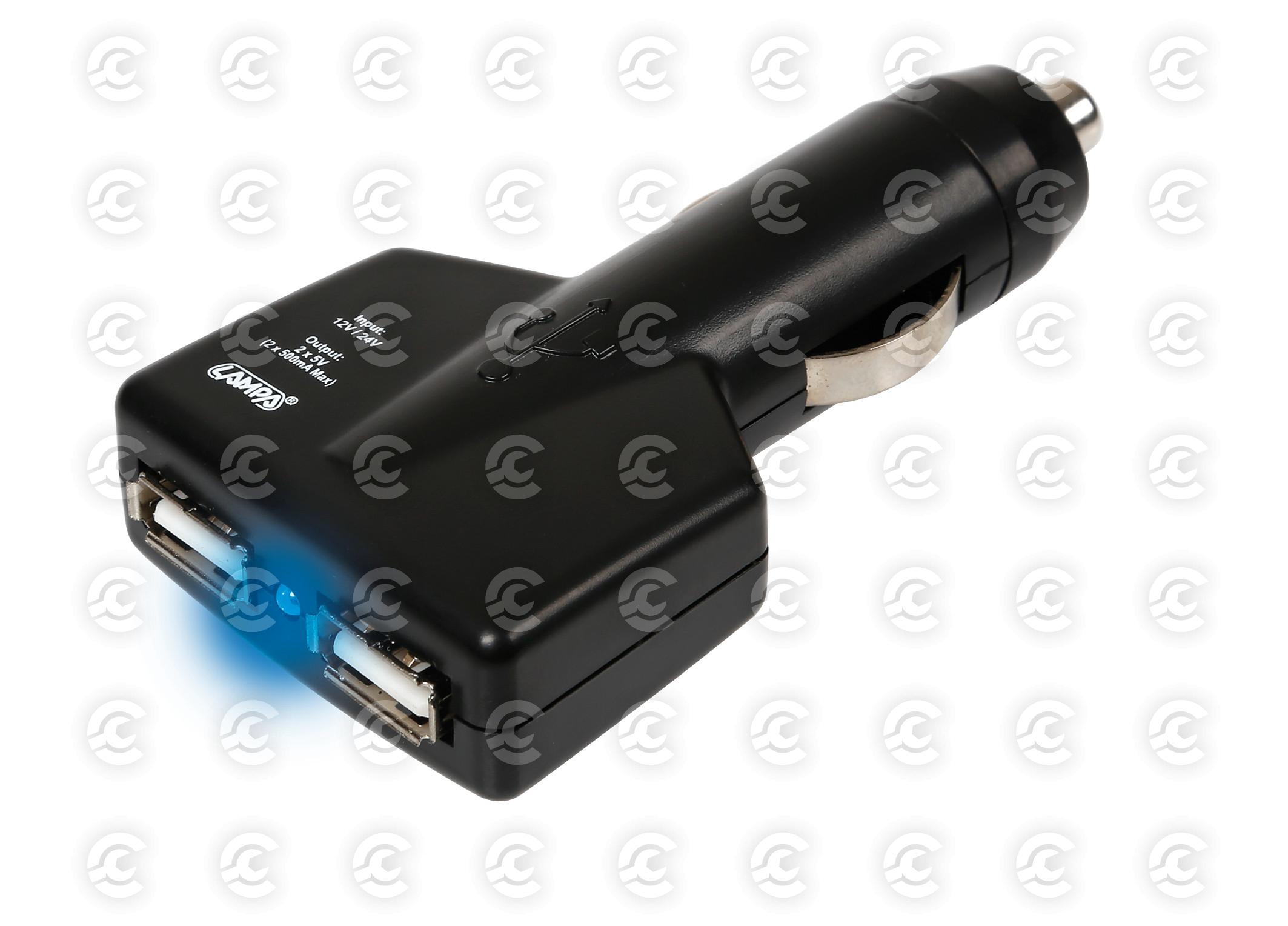 Caricabatteria 2 porte Usb - 1500 mA - 12/24V