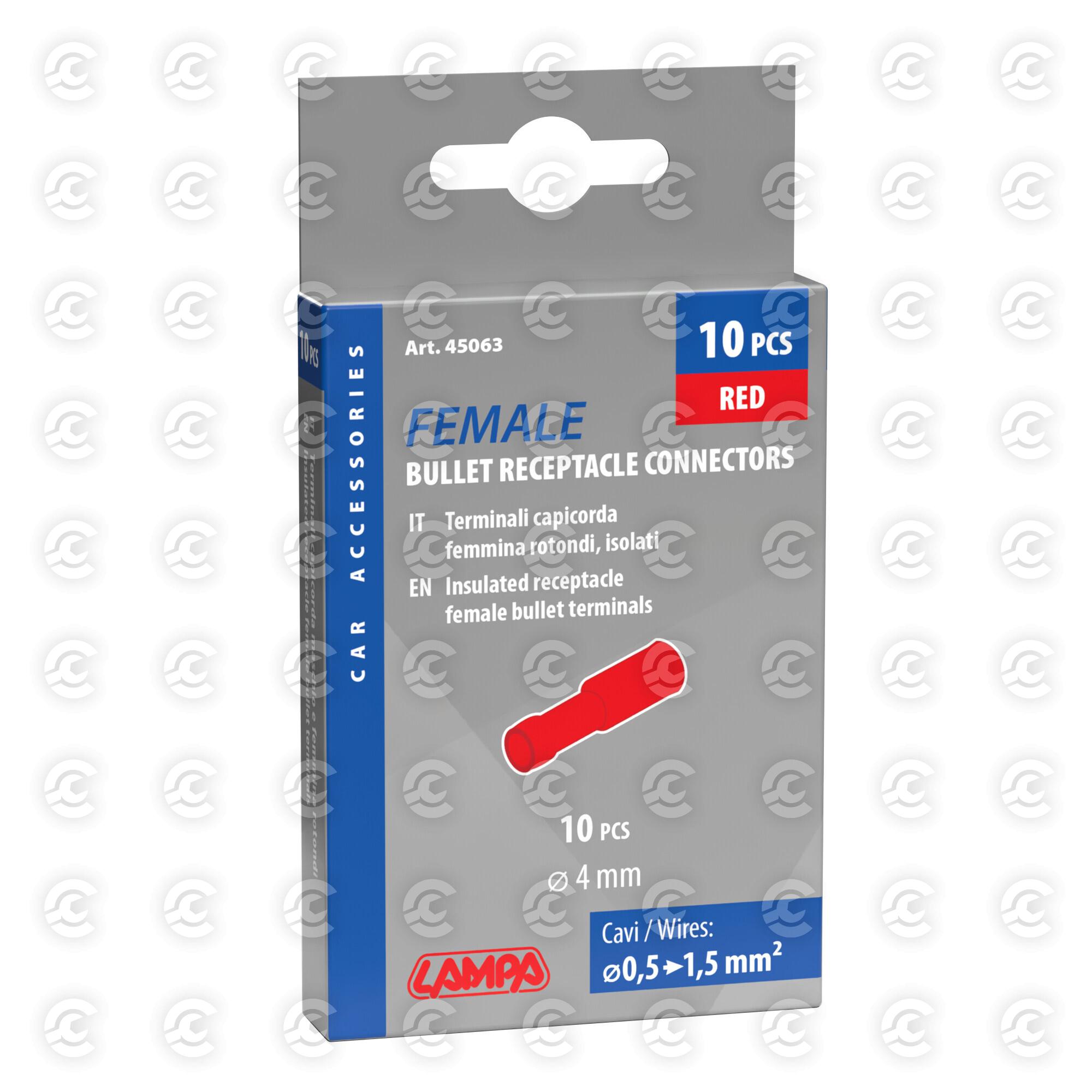 10 terminali - capicorda femmina rotondi - Rosso
