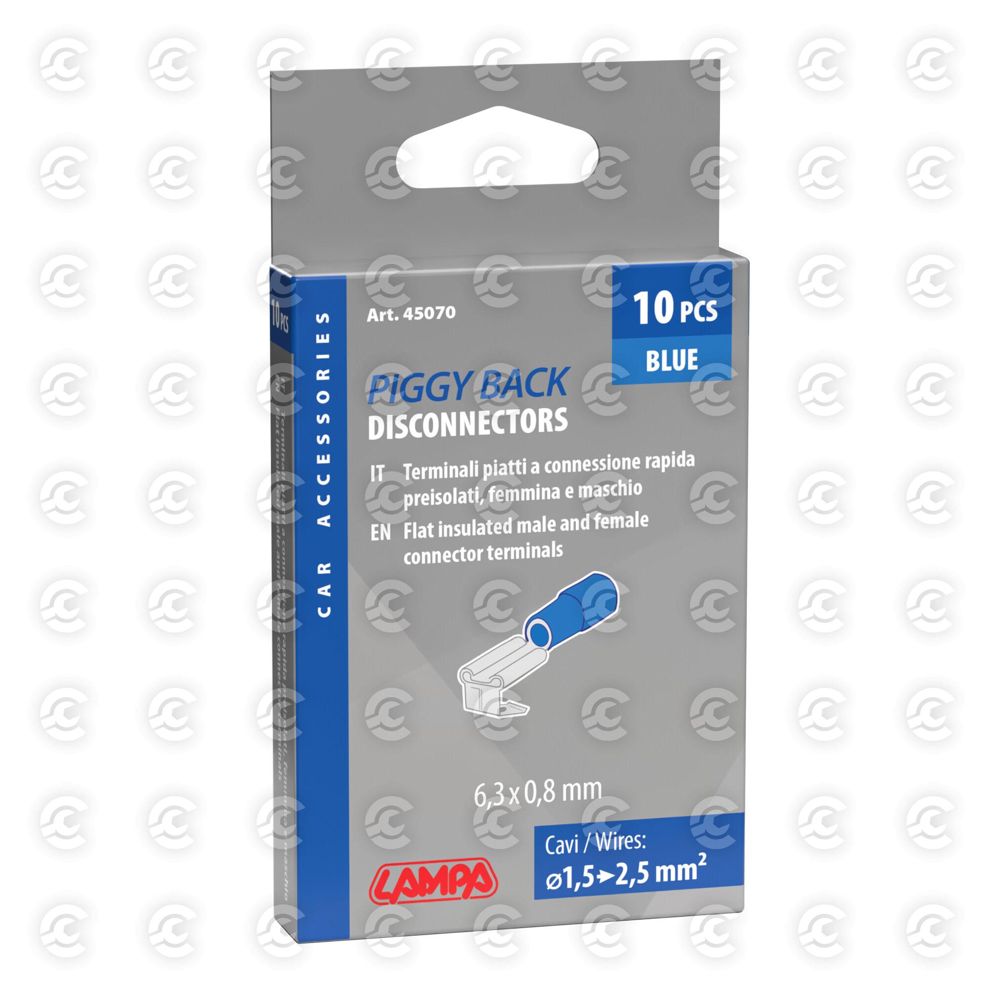 10 terminali - capicorda doppio innesto maschio+femmina - Blu