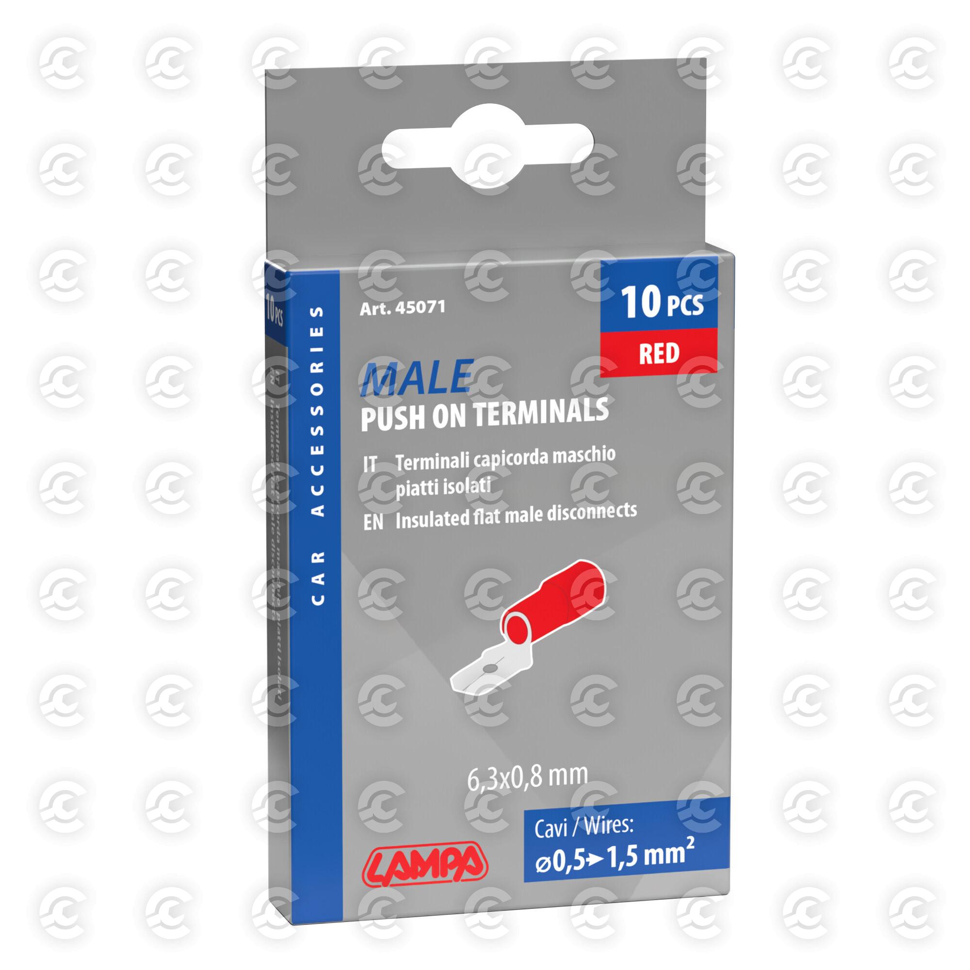 10 terminali - capicorda maschio piatti - Rosso
