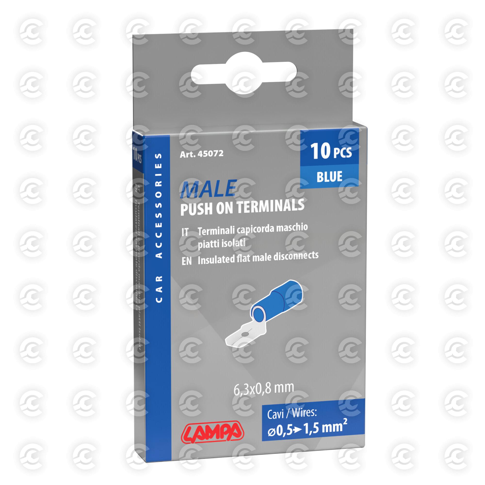 10 terminali - capicorda maschio piatti - Blu