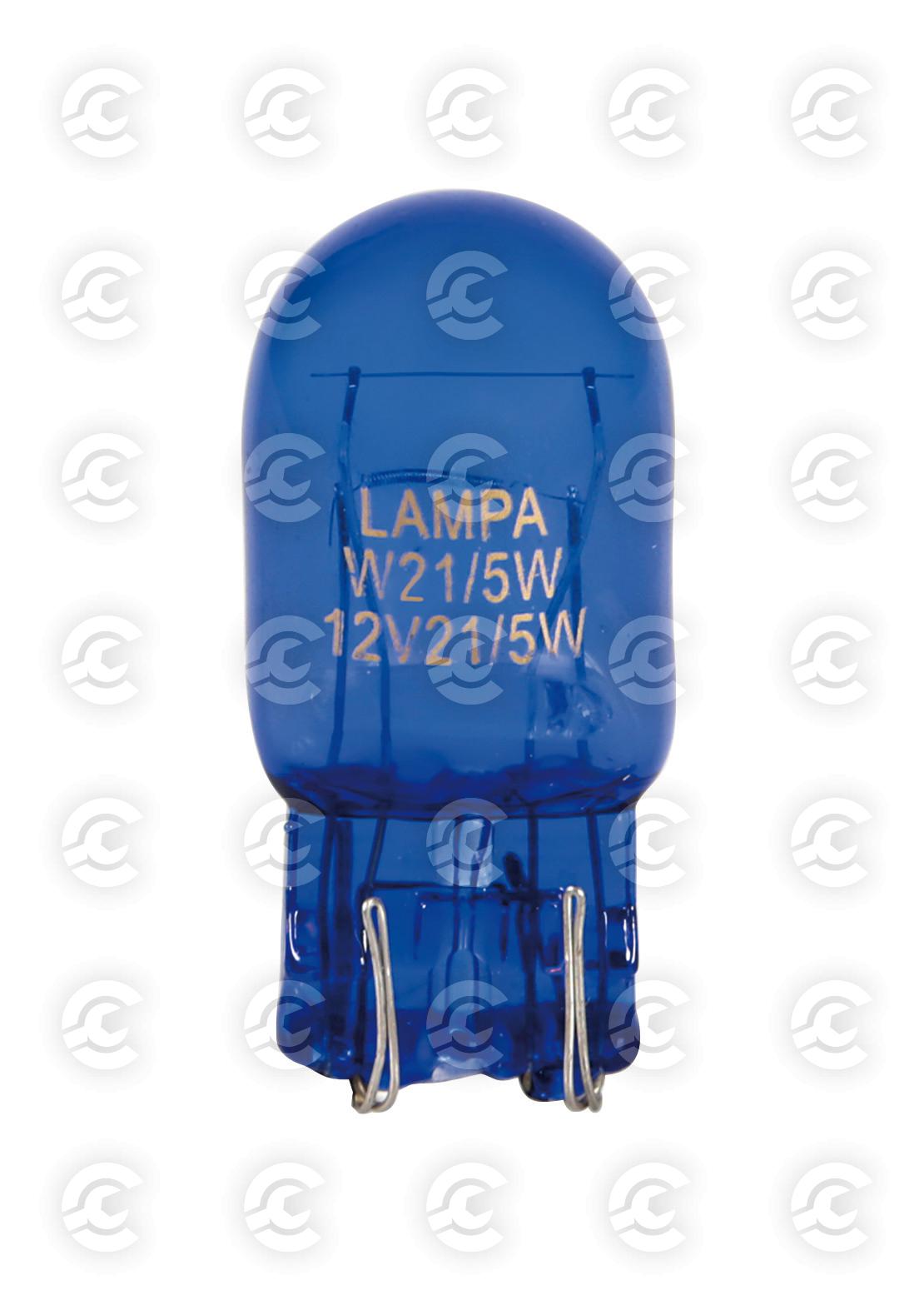 12V Blue Dyed Glass, Lampada con zoccolo vetro 2 filamenti - (W21/5W) - 21/5W - W3x16q - 2 pz  - D/Blister